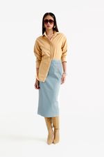 Saia de Couro Double Face Audrey Acqua & Tweed