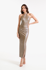 Vestido de Couro Legítimo Dara Champagne