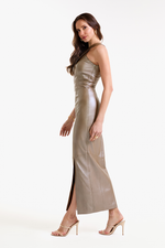 Vestido de Couro Legítimo Dara Champagne
