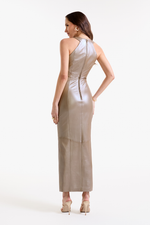 Vestido de Couro Legítimo Dara Champagne