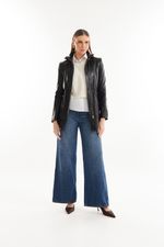 Parka de Couro Legítimo Mona Preto