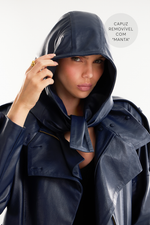 Casaco de Couro Legítimo Reine Navy Noir