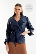 Casaco de Couro Legítimo Reine Navy Noir