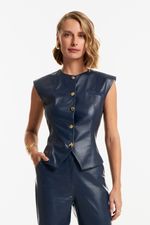 Blusa de Couro Yoko Navy Noir