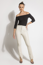 Calça de Couro Legítimo Stretch Jeanne Off-White