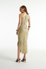 Vestido de Couro Legítimo Monet Khaki
