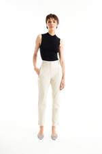 Calça de Couro Legítimo Louise Off-White