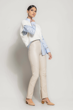 Calça de Couro Legítimo Stretch Kally Off-White