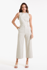 Calça Pantacourt de Couro Legítimo Wanda Off White