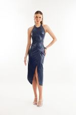 Vestido de Couro Legítimo Sydney Navy Noir