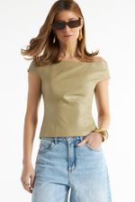 Blusa de Couro Legítimo Anna Khaki