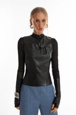 Regata de Couro Legítimo Gadot Preto
