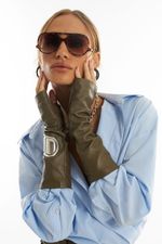 Luva de Couro Fingerless Olive