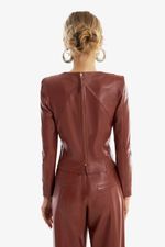 Blusa de Couro Legítimo Brooke Mogno