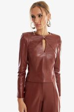 Blusa de Couro Legítimo Brooke Mogno