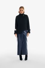 Saia de Couro Legítimo Mitry Navy Noir
