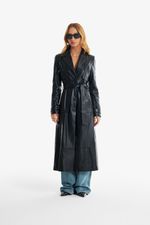 Casaco Trench de Couro Legítimo Clover Preto