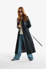 Casaco Trench de Couro Legítimo Clover Preto