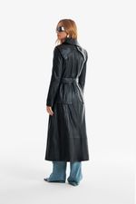 Casaco Trench de Couro Legítimo Clover Preto