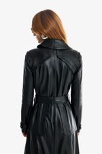 Casaco Trench de Couro Legítimo Clover Preto