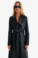 Casaco Trench de Couro Legítimo Clover Preto