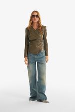 Blusa de Couro Legítimo Leonor Olive