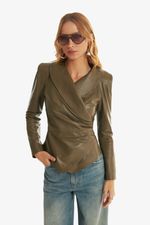 Blusa de Couro Legítimo Leonor Olive