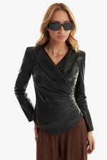 Blusa de Couro Legítimo Leonor Preto