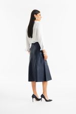 Saia de Couro Legítimo Malina Navy Noir