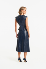 Saia de Couro Legítimo Malina Navy Noir