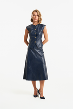Saia de Couro Legítimo Malina Navy Noir