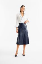 Saia de Couro Legítimo Malina Navy Noir