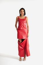 Saia Longa de Couro Legítimo FIG+GC Vermelho