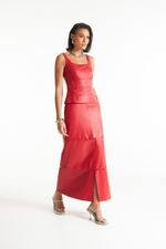 Saia Longa de Couro Legítimo FIG+GC Vermelho