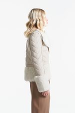 Casaco de Couro Legítimo e Pele Boreal Off White