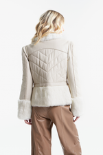 Casaco de Couro Legítimo e Pele Boreal Off White