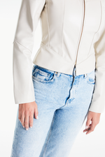 Jaqueta de Couro Legítimo Harper Off White