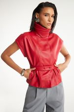 Blusa de Couro Legítimo FIG+GC Vermelho