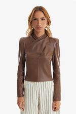 Blusa de Couro Legítimo Kim Cappuccino