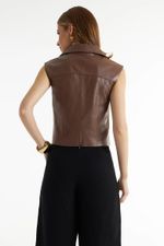 Blusa de Couro Legítimo Grace Cappuccino