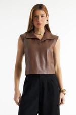 Blusa de Couro Legítimo Grace Cappuccino