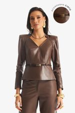 Blusa de Couro Legítimo Donatta Truffle