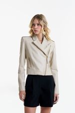 Jaqueta de Couro Legítimo Poppy Off White