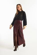 Saia de Couro Legítimo Dafne Grano Burgundy
