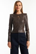 Blusa de Couro Legítimo Brooke Ébano