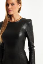 Vestido de Couro Legítimo Lana Preto