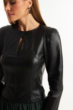 Blusa de Couro Legítimo Brooke Preto