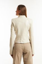 Jaqueta de Couro Legítimo Vicky  Off-white
