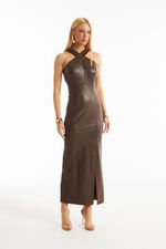 Vestido de Couro Legítimo Dara Truffle