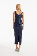 Saia de Couro Legítimo Hanna Navy Noir